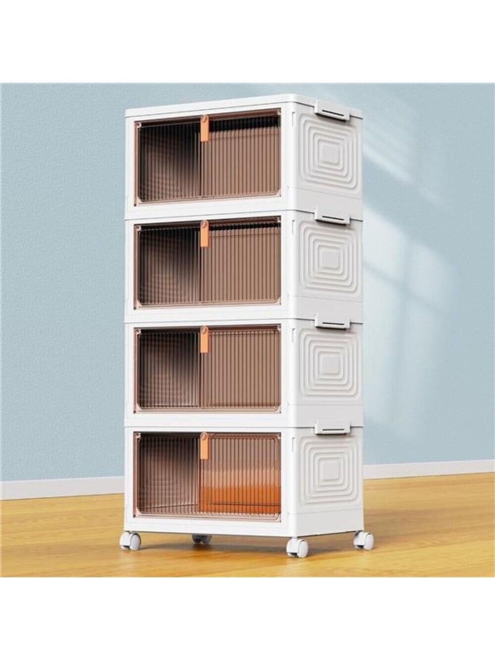 4 Tier Stackable Plastic Storage Bins with Lid Wheels Closet Organizer 92QT